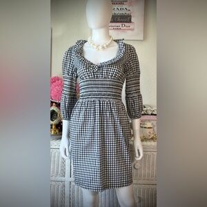 Moschino Jeans Donna All Cotton gingham smocked dress in black & white Size 4
